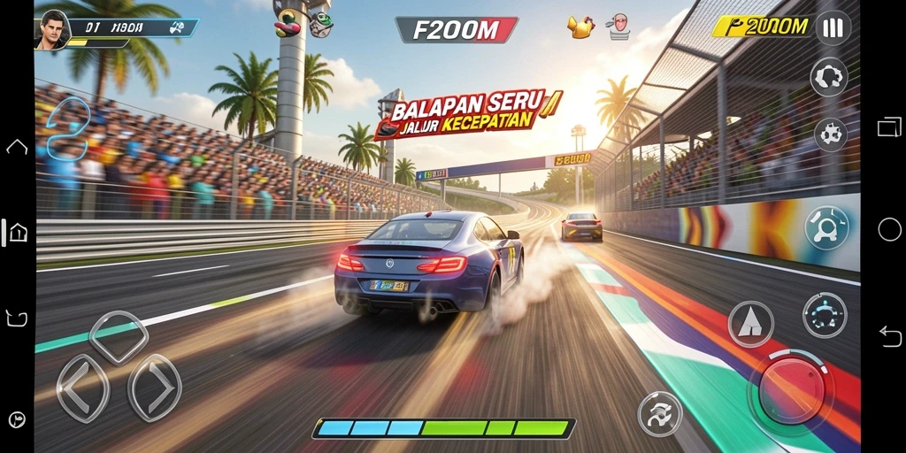Tampilan menarik dari gameplay balap yang intens dan mendebarkan.