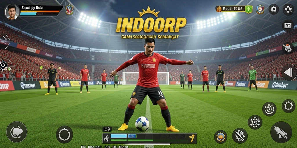 Screenshot INDORP yang menampilkan aksi seru dalam permainan sepak bola.